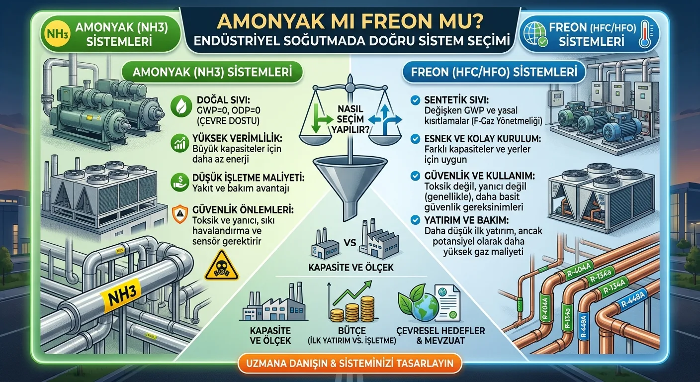 Amonyak mı Freon mu? Endüstriyel Soğutmada Doğru Sistem Seçimi